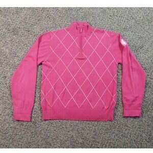 Murray Golf Argyle Quarter Zip Sweater Large Pink Mens Preppy Cotton Pullover